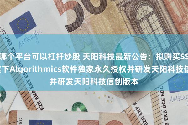 哪个平台可以杠杆炒股 天阳科技最新公告：拟购买SSC公司旗下Algorithmics软件独家永久授权并研发天阳科技信创版本